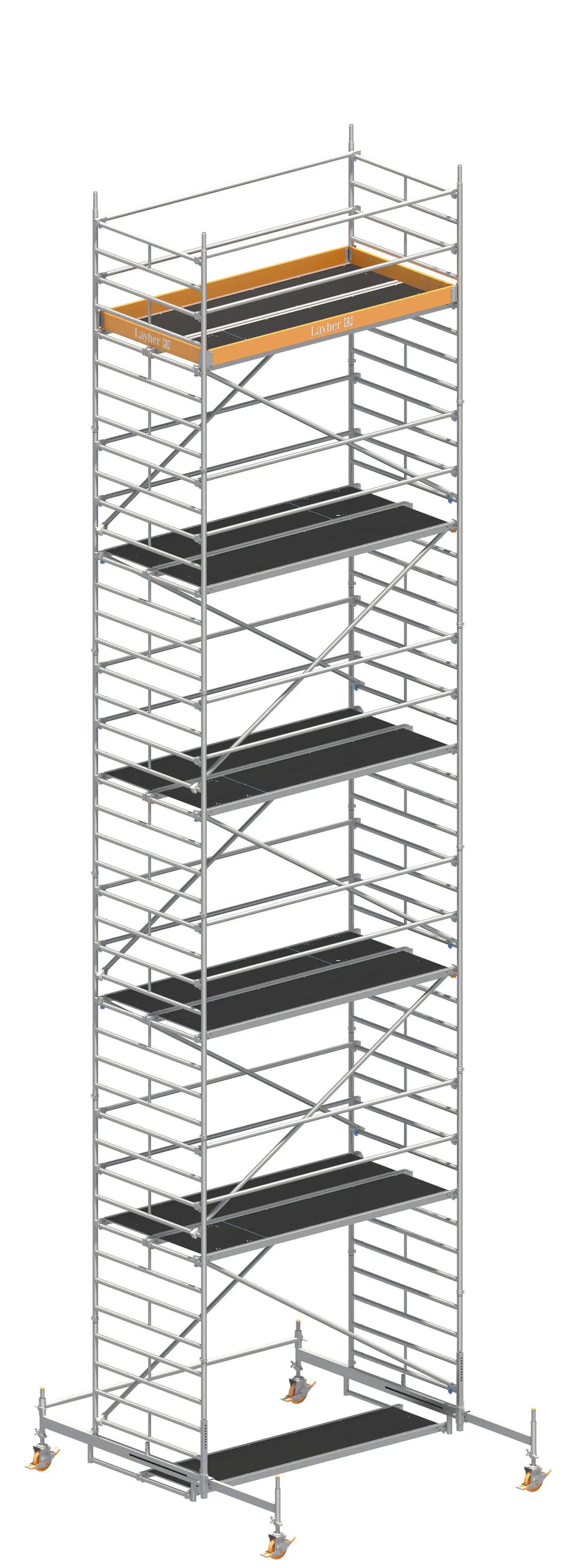 UNI BREIT P2 12,38 m, UNI BREIT P2 Gerüst, Baugerüst 12,38 m, Arbeitshöhe 12,38 m, Fahrbalken Gerüst, Stabiles Baugerüst, Mobil einsetzbares Gerüst, Profi Gerüstsystem, Montagegerüst, Handwerkergerüst
