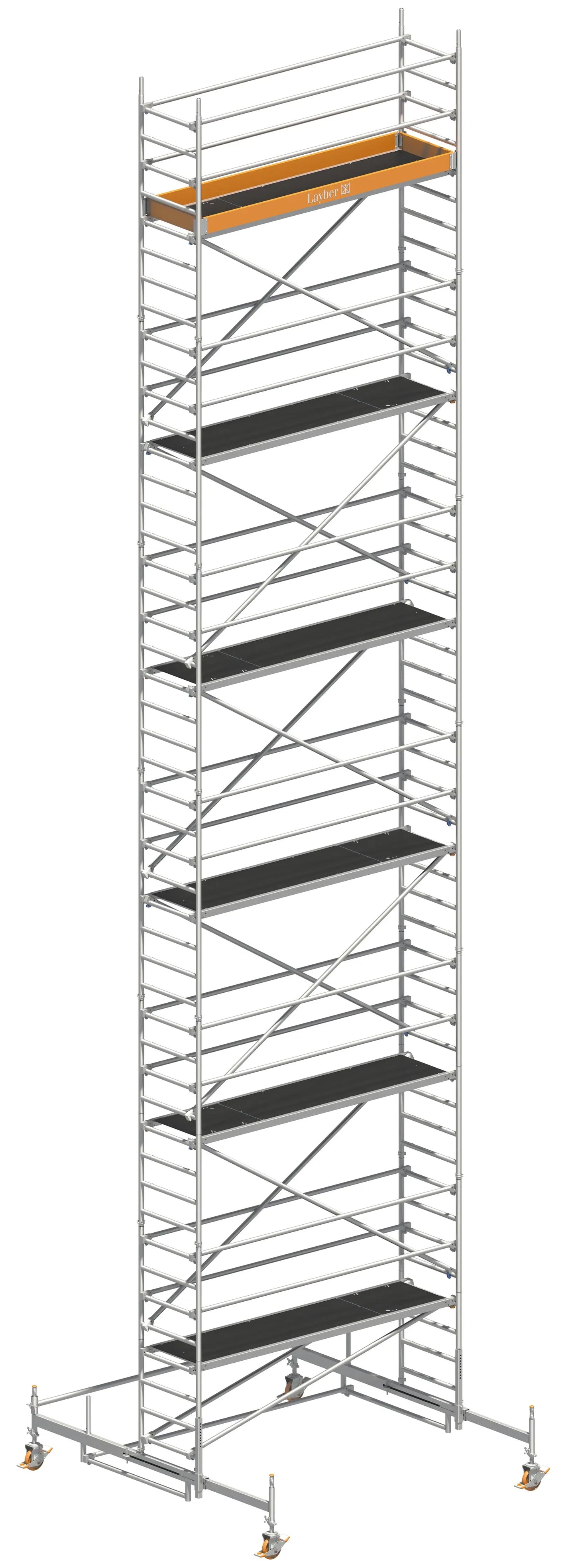 UNI Standard P2 13,38 m, UNI P2 Gerüst, Baugerüst 13,38 m, Arbeitshöhe 13,38 m, Gerüst mit Fahrbalken, Stabiles Baugerüst, Profi Gerüstsystem, Mobilgerüst, Handwerkergerüst, Montagegerüst