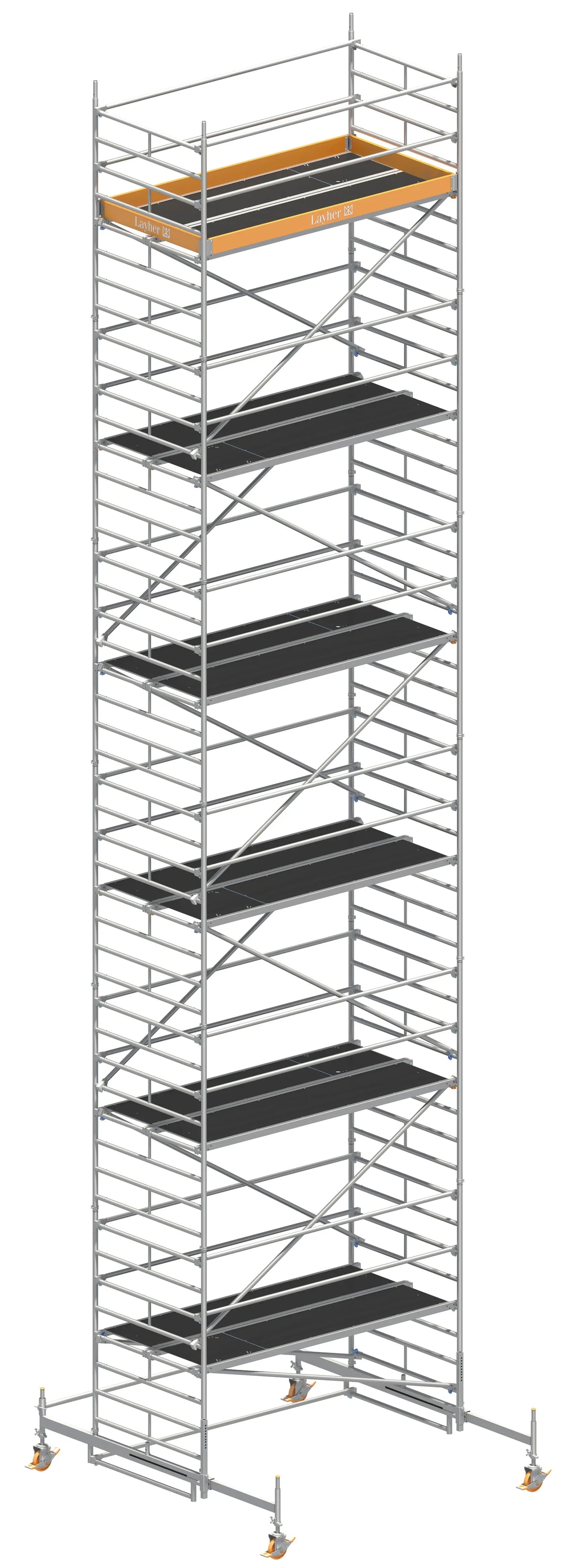 UNI BREIT P2 13,38 m, UNI BREIT P2 Gerüst, Baugerüst 13,38 m, Arbeitshöhe 13,38 m, Fahrbalken Gerüst, Stabiles Baugerüst, Mobil einsetzbares Gerüst, Profi Gerüstsystem, Montagegerüst, Handwerkergerüst