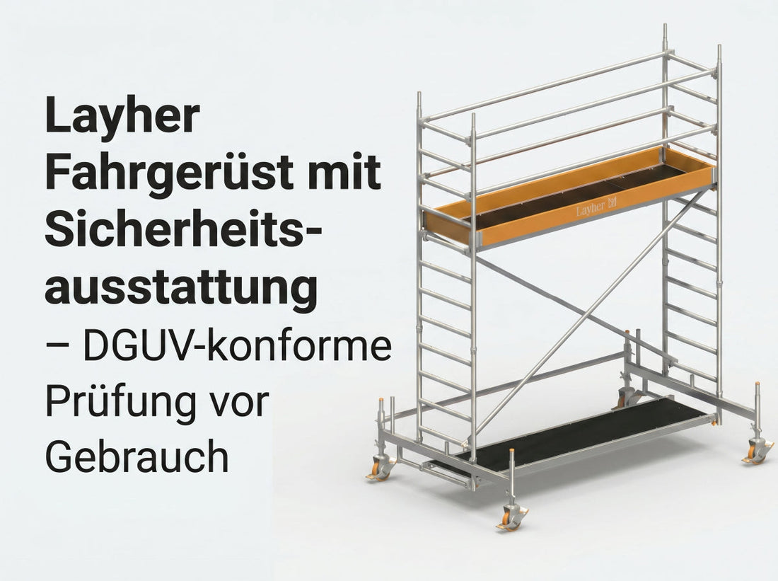 Layher Rollgerüst mit Sicherheitsausrüstung – DGUV-konforme Prüfung vor der Benutzung