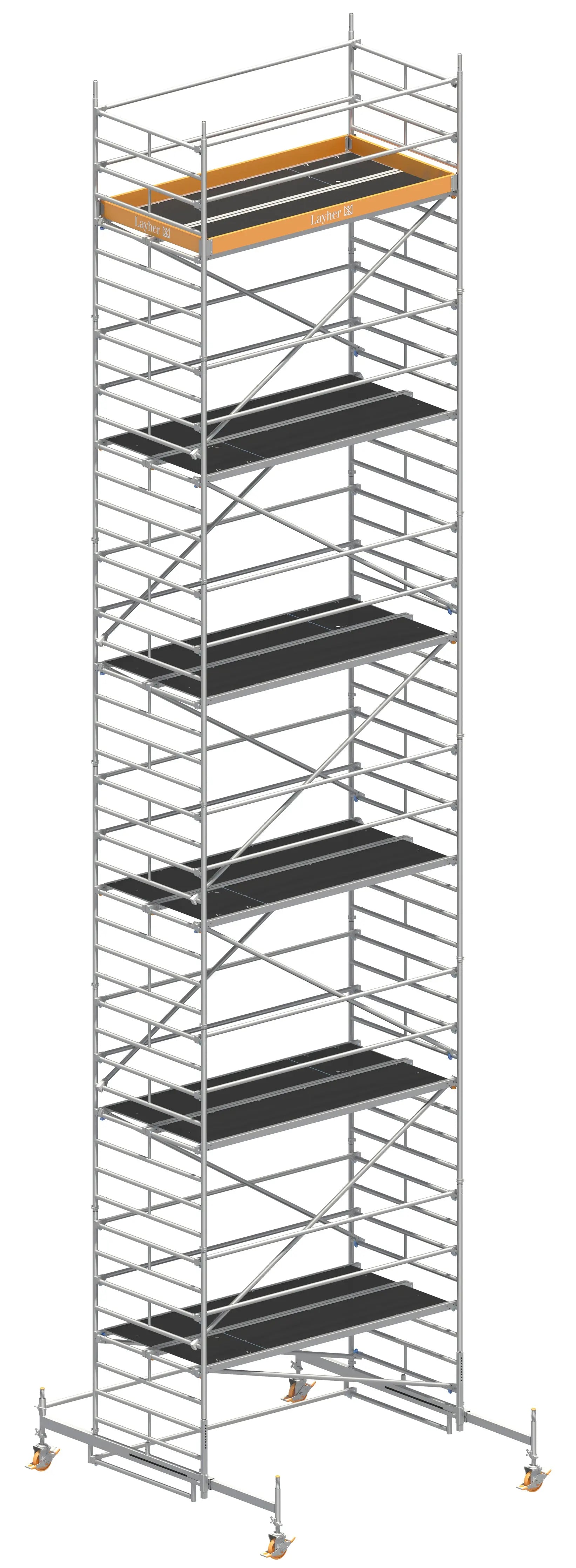 UNI BREIT P2 13,38 m, UNI BREIT P2 Gerüst, Baugerüst 13,38 m, Arbeitshöhe 13,38 m, Fahrbalken Gerüst, Stabiles Baugerüst, Mobil einsetzbares Gerüst, Profi Gerüstsystem, Montagegerüst, Handwerkergerüst