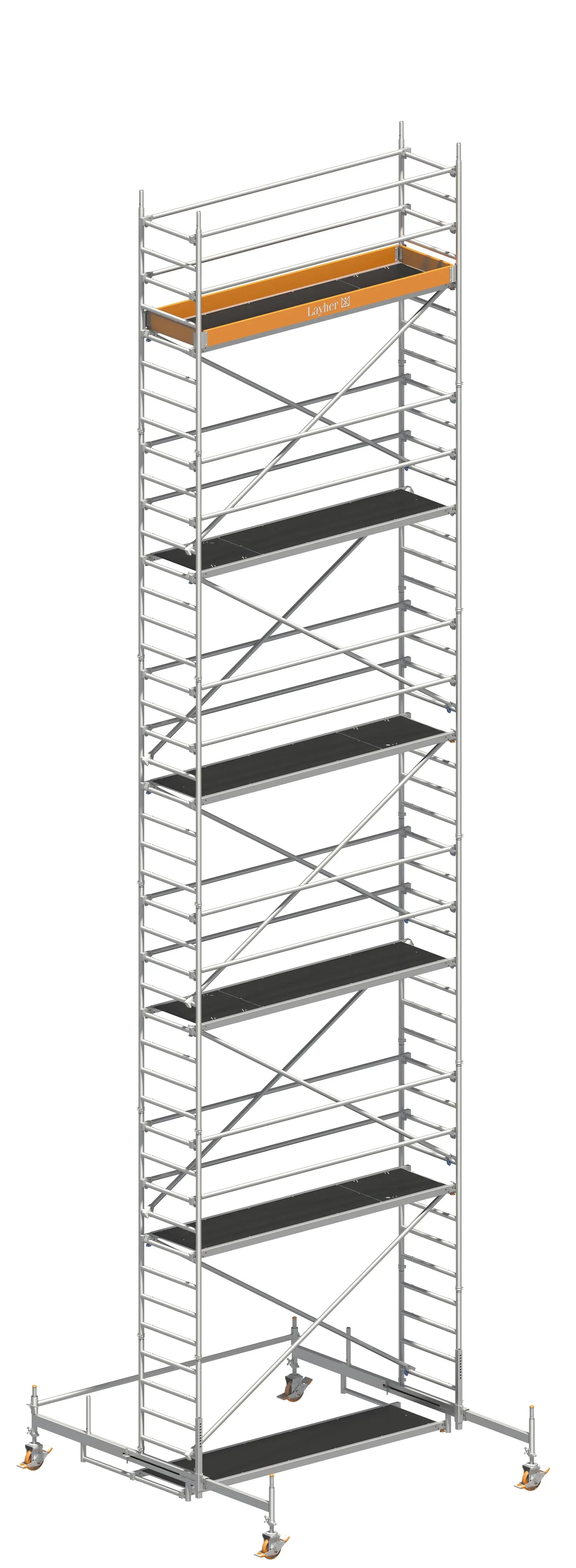 UNI Standard P2 12,38 m, UNI P2 Gerüst, Baugerüst 12,38 m, Arbeitshöhe 12,38 m, Gerüst mit Fahrbalken, Stabiles Baugerüst, Profi Gerüstsystem, Handwerkergerüst, Mobilgerüst, Montagegerüst