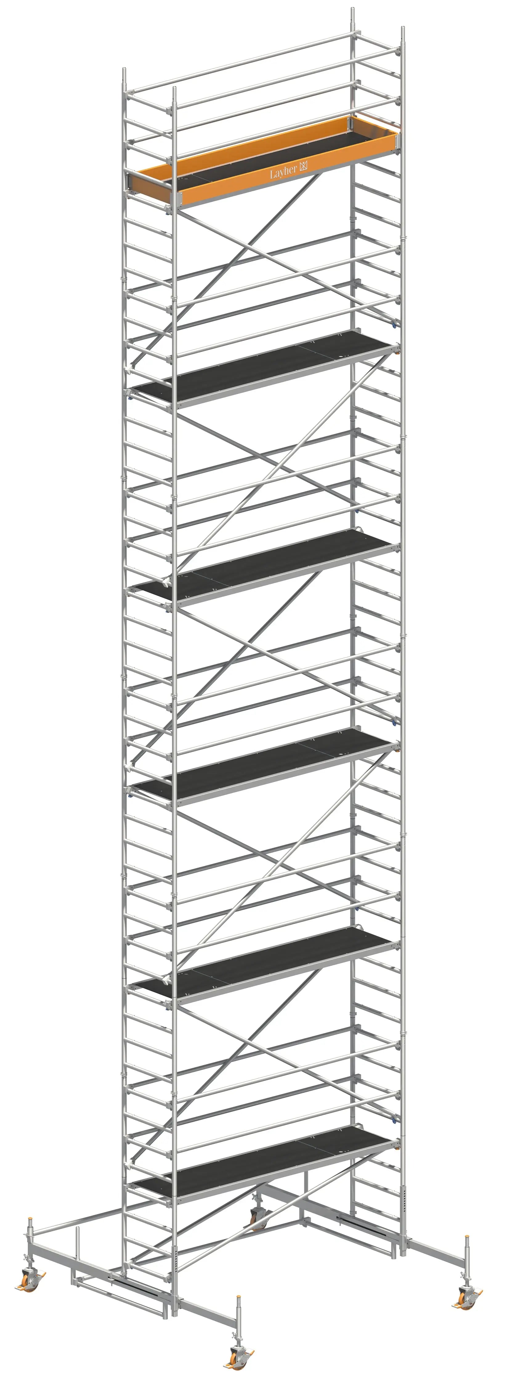 UNI Standard P2 13,38 m, UNI P2 Gerüst, Baugerüst 13,38 m, Arbeitshöhe 13,38 m, Gerüst mit Fahrbalken, Stabiles Baugerüst, Profi Gerüstsystem, Mobilgerüst, Handwerkergerüst, Montagegerüst