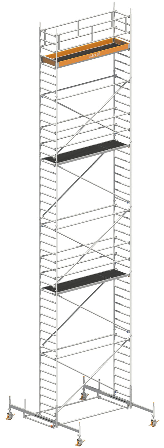 Layher UNI Standard Fahrgerüst aus Aluminium Arbeitshöhe 13,38 m mit Fahrbalken alte Norm Art. 1111